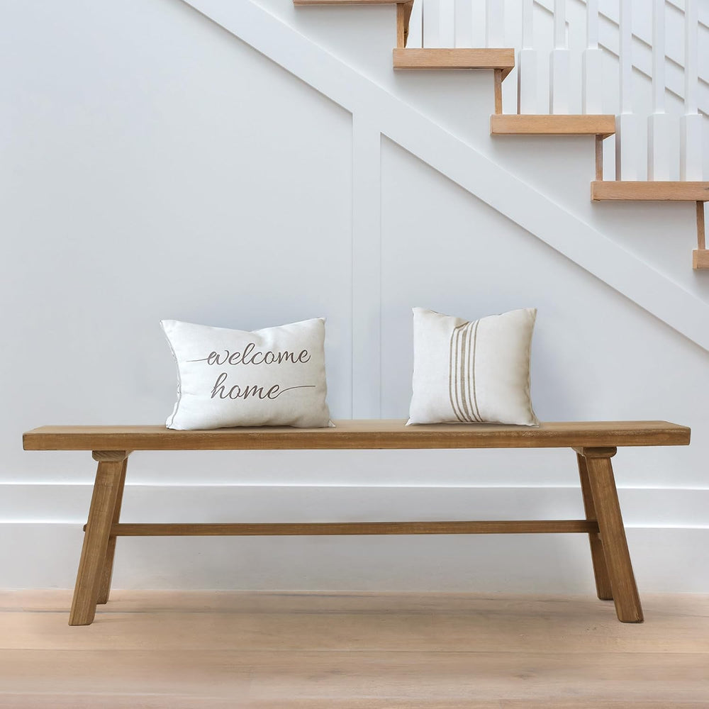Wnutrees 55" Farmhouse Solid Wood Bench, Rustic Dining Entryway Bench | ...
