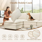 Vesgantti 142" Cloud Couch Sectional Modular Sofa, Comfy Sectional Couch with Ottoman Deep Seat Chenille L Shaped Sofa, Modular Couches for Living Room, Bedroom and Apartment, Beige