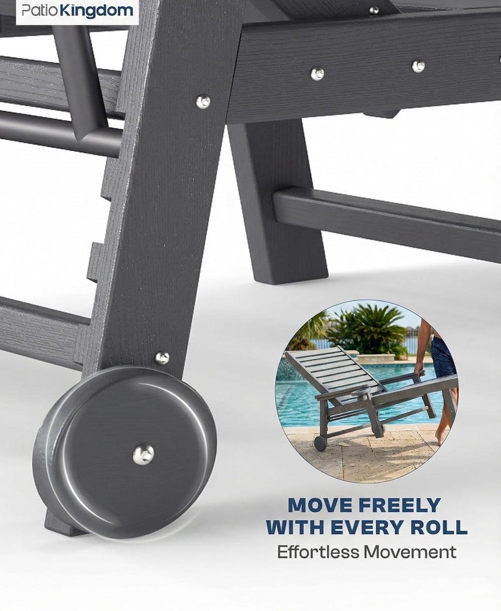 5-Position Adjustable Lounge Chair Outdoor, HDPE Outdoor Chaise Lounge with C...