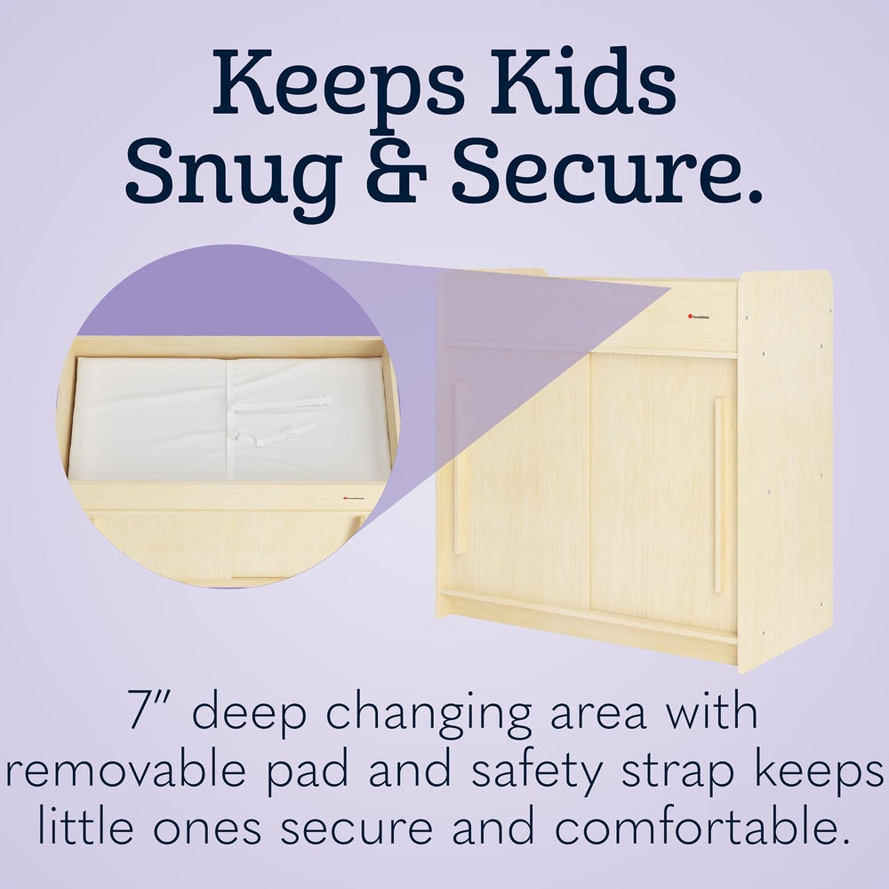 Foundations SafeGlide Daycare Changing Table w/Built-In Shelving, Natural