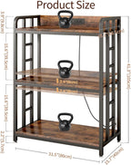 METYERRY Bakers Rack with Power Outlet,Adjustable Microwave Stand with Storage,3-Tier Kitchen Shelves,Microwave cart Suitable for Kitchen,Dinning Room,Coffee Bar,Living Room,Rustic Brown