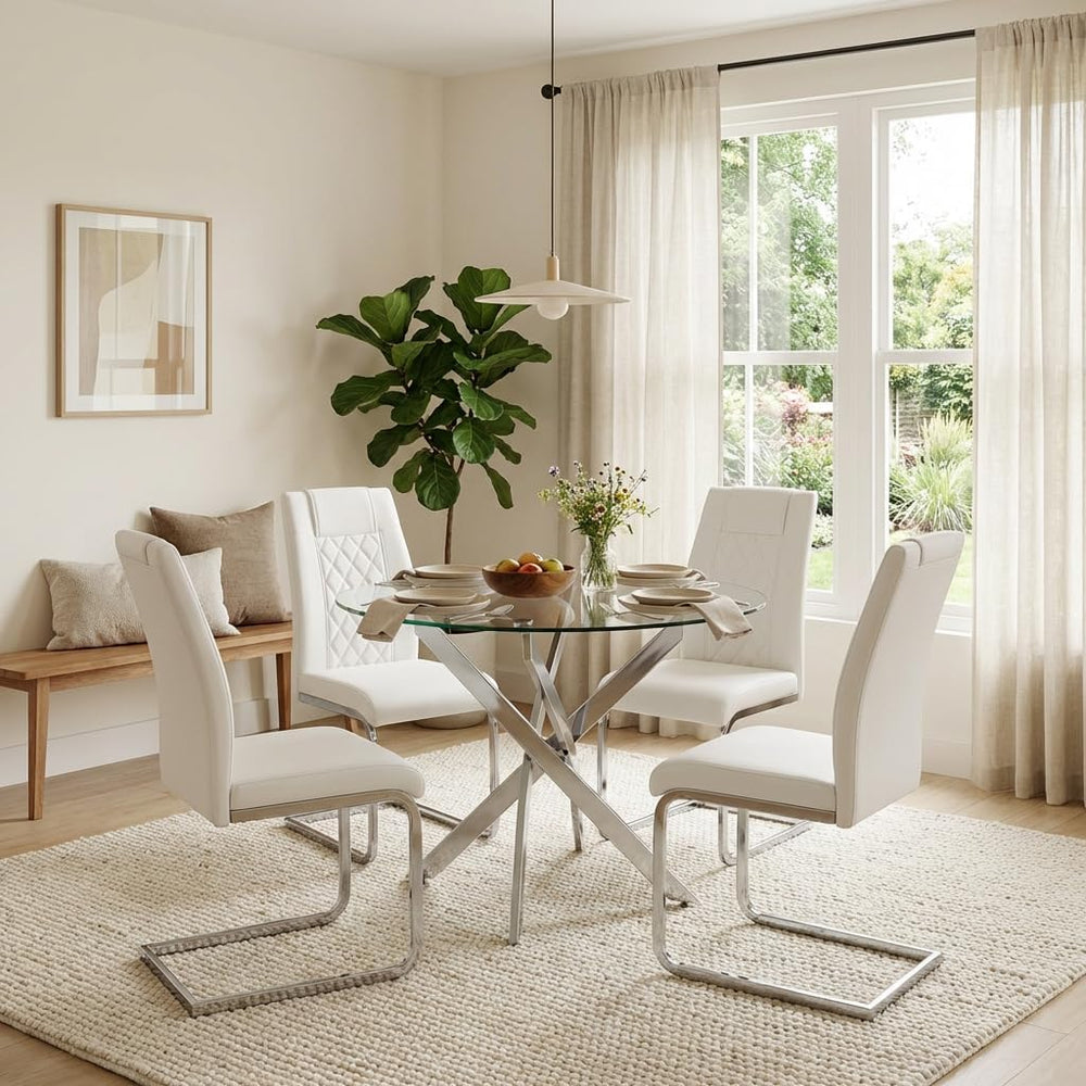 Round Glass Dining Table Set for 4, Modern Kitchen Table Chairs Set of 4, 35&...