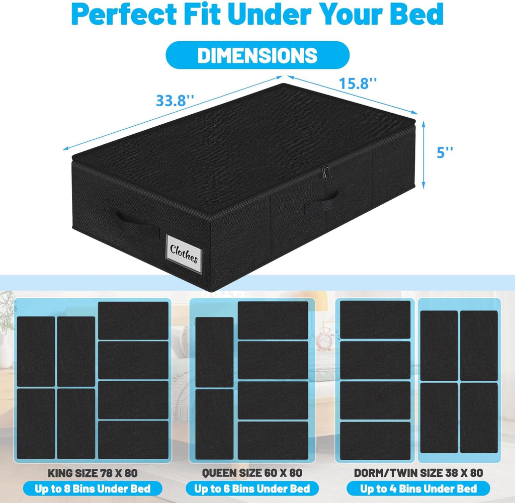 Under Bed Storage Container Bins 2 Pack, 5 Inch Thin Low Profile Underbed Clothes Storage Organizer for Dorm & Home, Use for Blanket and Toy Storage Box W/ Sturdy Bottom/Sides, Foldable Thick Fabric