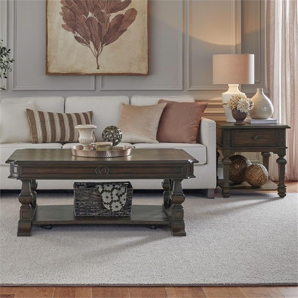 Pemberly Row 3-Piece Cocktail Table Set, Rubberwood and Hickory Veneers, Chat...