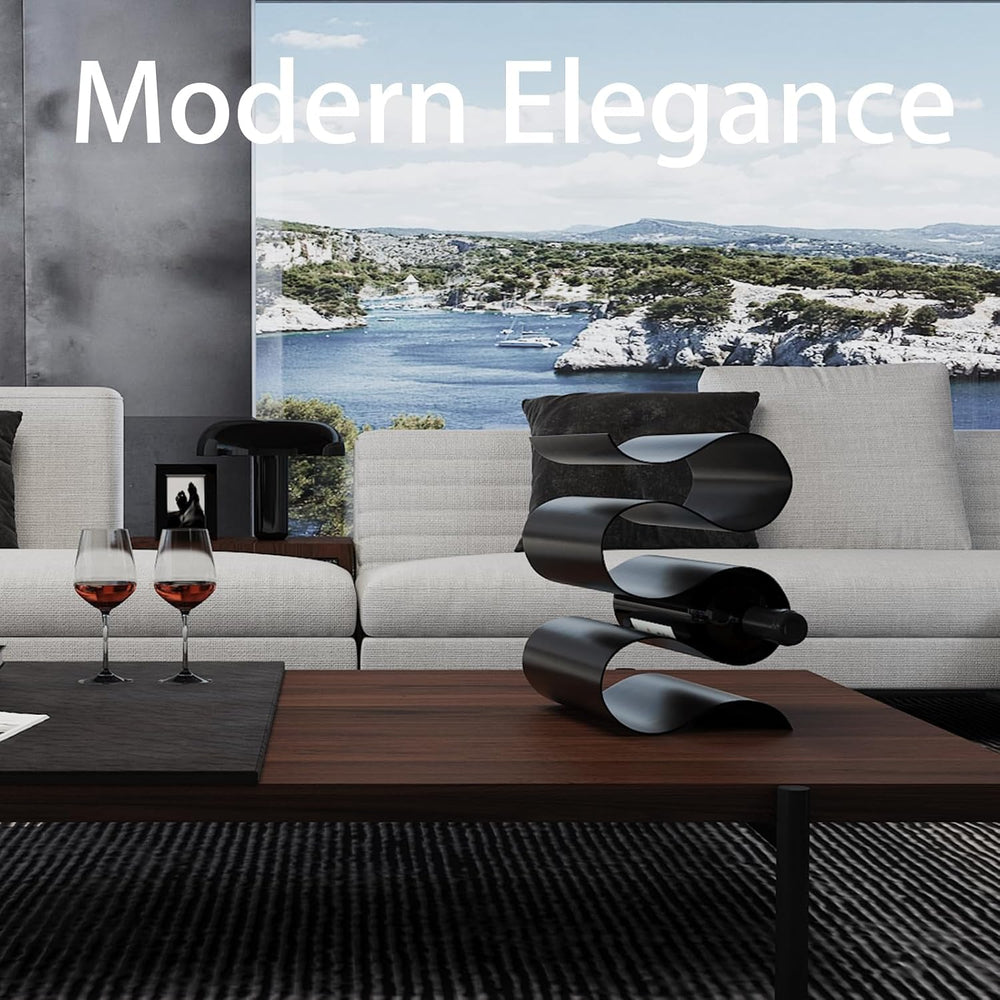 Black Wine Rack Countertop, Modern Metal Wine Rack for Inside Cabinet, Minima...