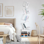 67-Inch 5-Tier Floating Bookshelf – Staggered Geometric Design, Freestanding Metal Storage & Display Rack for Home & Office (White)