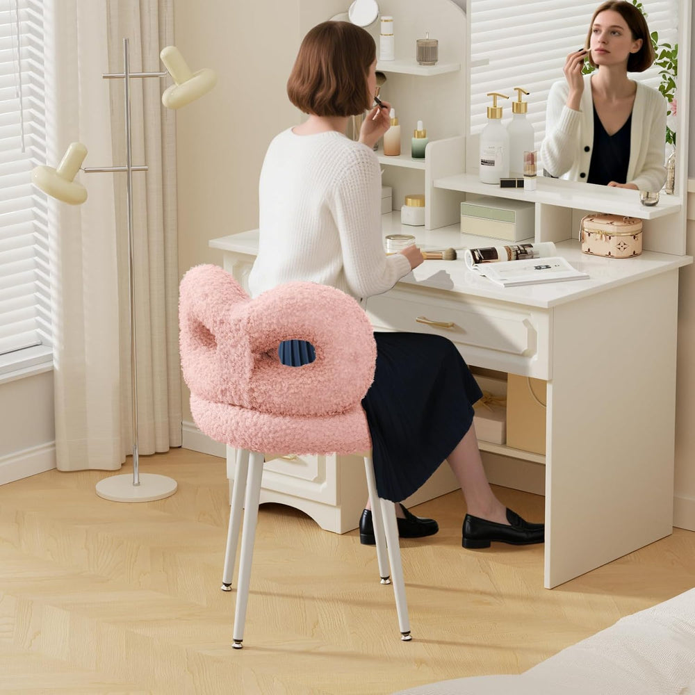 ROOMTEC Swivel Vanity Chair with Back, Upholstered Desk Chair for Girls, Mode...