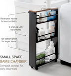 YAMAZAKI home Tower Rolling Slim Storage Cart With Handle Black