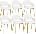 VECELO Velvet Dining Chairs Set of 6, Modern Upholstered Kitchen Chairs with Cushion, Padded Backrest and Metal Legs, White