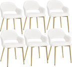 VECELO Velvet Dining Chairs Set of 6, Modern Upholstered Kitchen Chairs with Cushion, Padded Backrest and Metal Legs, White