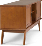 SIMPLIHOME Draper TV Stand - 60 inch Wide Solid Wood Low Media Console in Teak Brown, Mid Century Modern Entertainment Center for Living Room for TVs up to 65 Inches with Cabinets and Cable Management