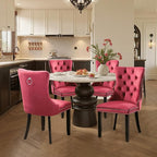 Velvet Upholstered Dining Chairs Set of 4, Modern Style Kitchen Side Chairs with Nailhead Trim and Wood Legs,Metal Pulling Ring for Dining Room Living Room(Wine Red,Set of 4)