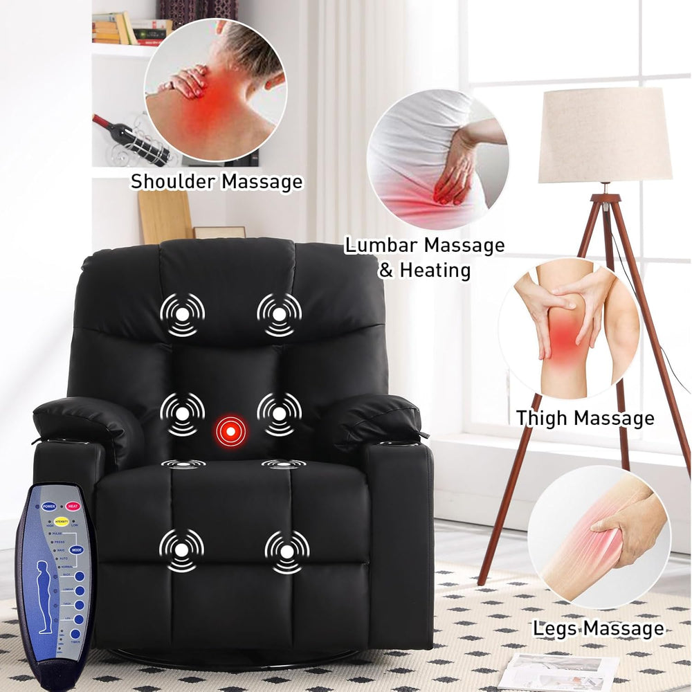 Bonzy Home Oversized Swivel Rocker Recliner, Rocking Recliner Chair, Black