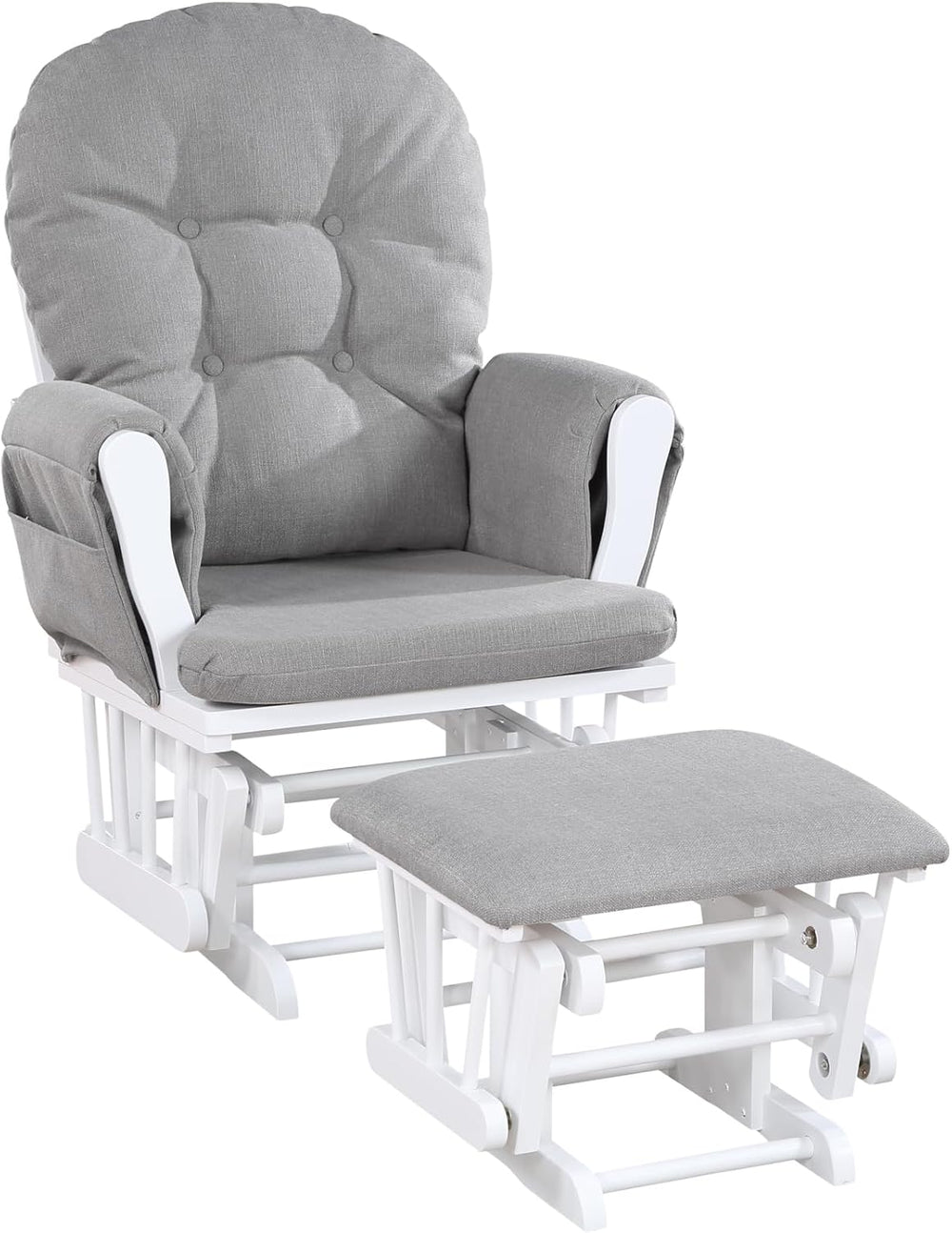 Glider and Ottoman White Wood and Oyster Fabric