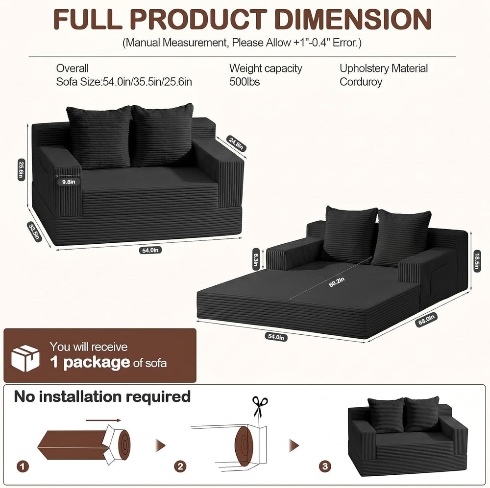 Loveseat Couch Folding Sofa Bed, Foldable Floor Futon Sleeper Couch Bed - Con...