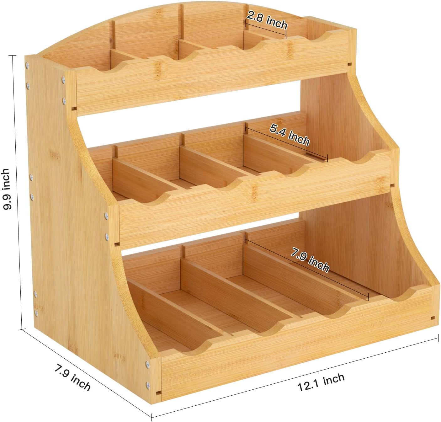 Bamboo Tea Bag Organizer, 3 Tier Vertical Tea Organizer, Tea Holder For Kitchen Island, Coffee Shop Or Office, Tea Storage With 12 Adjustable Partitions (Self-Assembly)