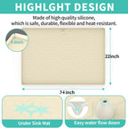 Under Sink Mat for Kitchen Silicone Waterproof Under Sink Liner, Flexible Sink Cabinet Organizer Tray with Drain Hole, Hold up to 3.3 Gallons Liquid, Easy to Clean (Beige, 34X22)