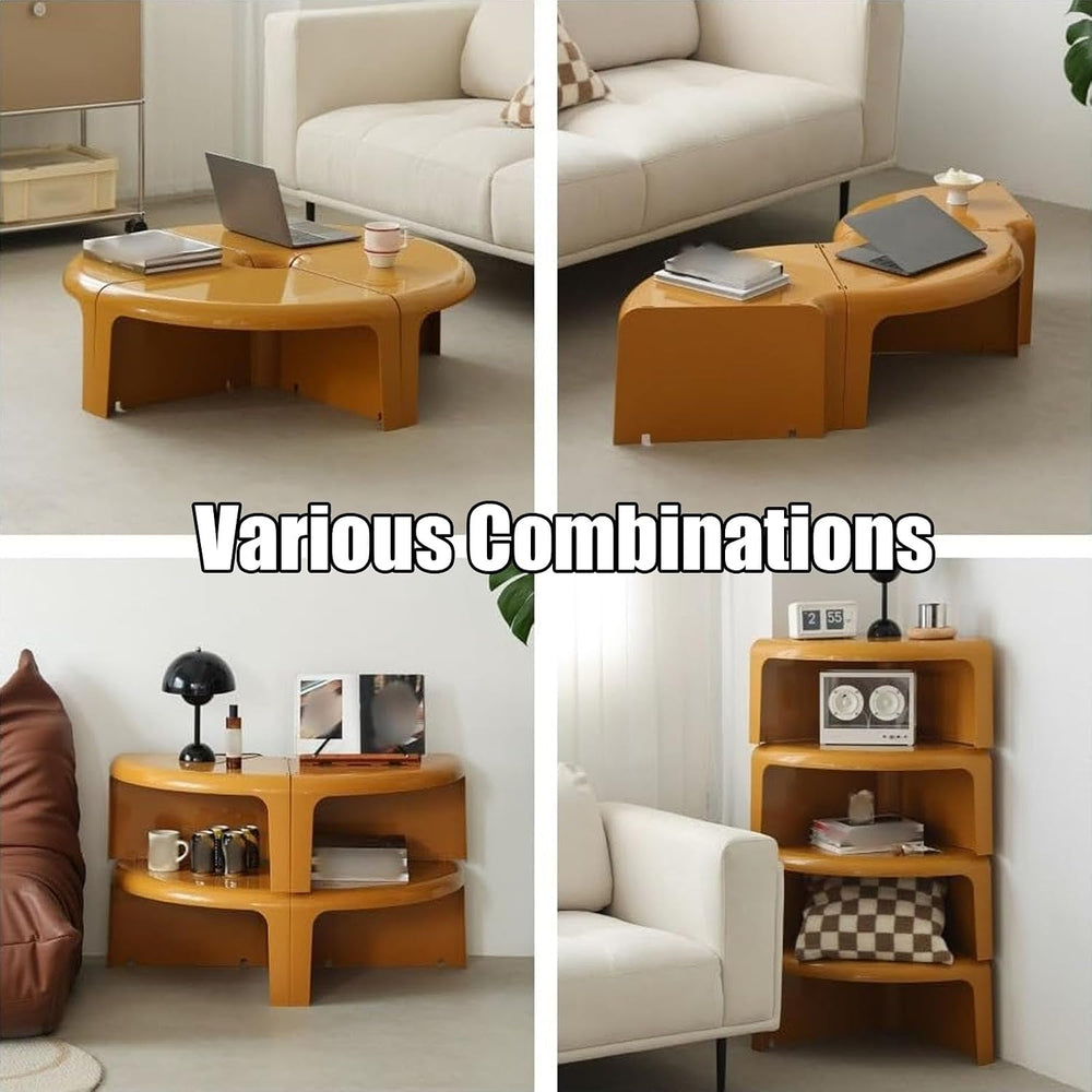 Modular Round Coffee Table Set, 4-Piece Plastic Center Table with Sturdy Base...