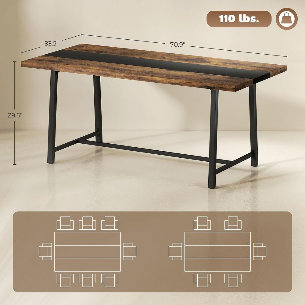 HOMCOM Industrial Dining Table for 8 People, 70.9" Long Rectangular Kitc...