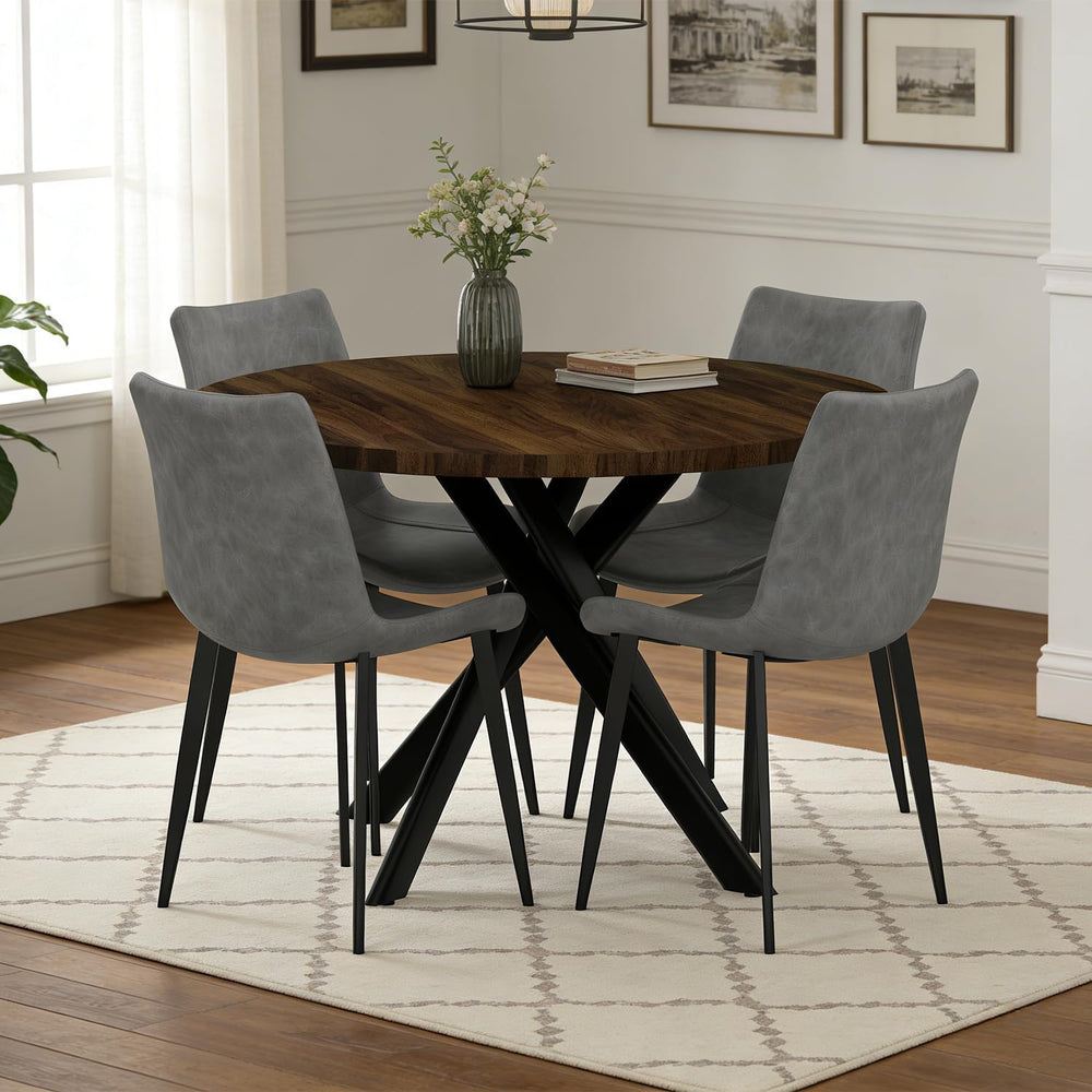 44" Round Dining Table with Chair Set for 4, Modern Mid-Century Dining T...