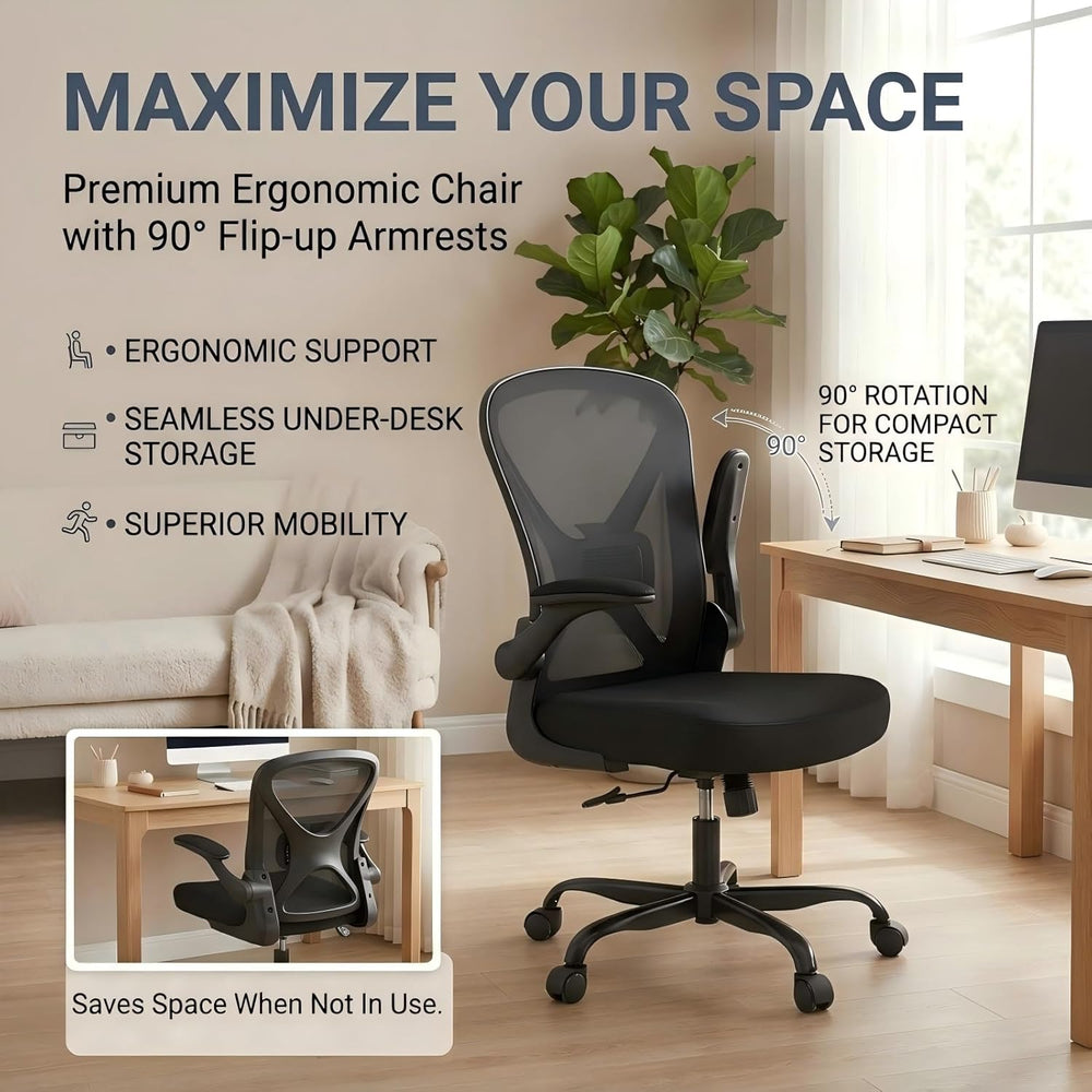Ergonomic Office Chair with 90° Flip-up Armrests and Adjustable Lumbar Suppor...