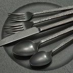 KINGSTONE 30 Pcs Black Hammered Silverware Set for 6, 18/10 Stainless Steel Heavy Duty Flatware Set, Tableware Cutlery Utensil Sets for Home Restaurant Dishwasher Safe