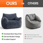 Giant Bean Bag Chair, Oversized Plush Comfy Bean Bag Sofa for Adults and Kids with Armrests, Memory Foam Mini Couch Single Lounges for Living Room, Bedroom & Game Room(Gray)