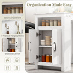COSTWAY Bar Table, Modern Faux Marble Breakfast Table with 7 Hanging Hooks, Open Compartment, Storage Cabinet & Adjustable Shelf, Counter Height Dining Table for Kitchen, Dining Room, Living Room | 7 Hanging Hooks, Open Compartment, Storage Cabinet &