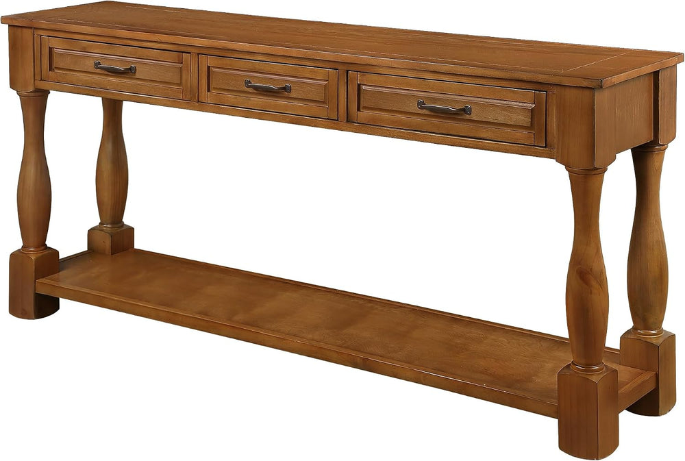 Merax Retro Entryway Table with 4 Drawers, Console Table with Open Storage Sh...