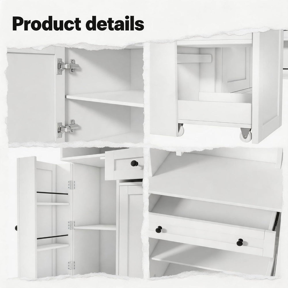 70 Inch Buffet with Hutch and Pull-Out Side Cabinet, White | White P2 MDF, ki...