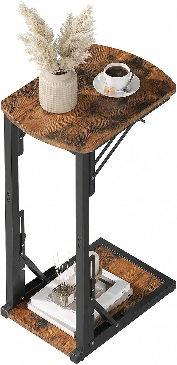 MAHANCRIS Folding C Shaped End Table, Adjustable Small Sofa Side Laptop Desk,...