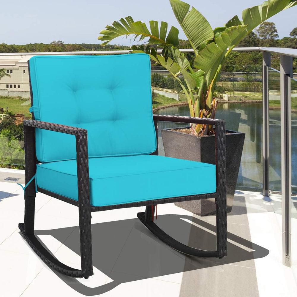 HAPPYGRILL Wicker Rocking Chair, Outdoor Patio Glider Chair with Heavy-Duty F...