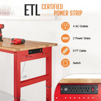 SPECRAFT 84" Red Adjustable Heavy Duty Workbench with 4 AC Outlet and 2 USB Ports Power Outlets, 6000 Lbs Capacity, Rubber Wood Top for Garage, Workshop, Office