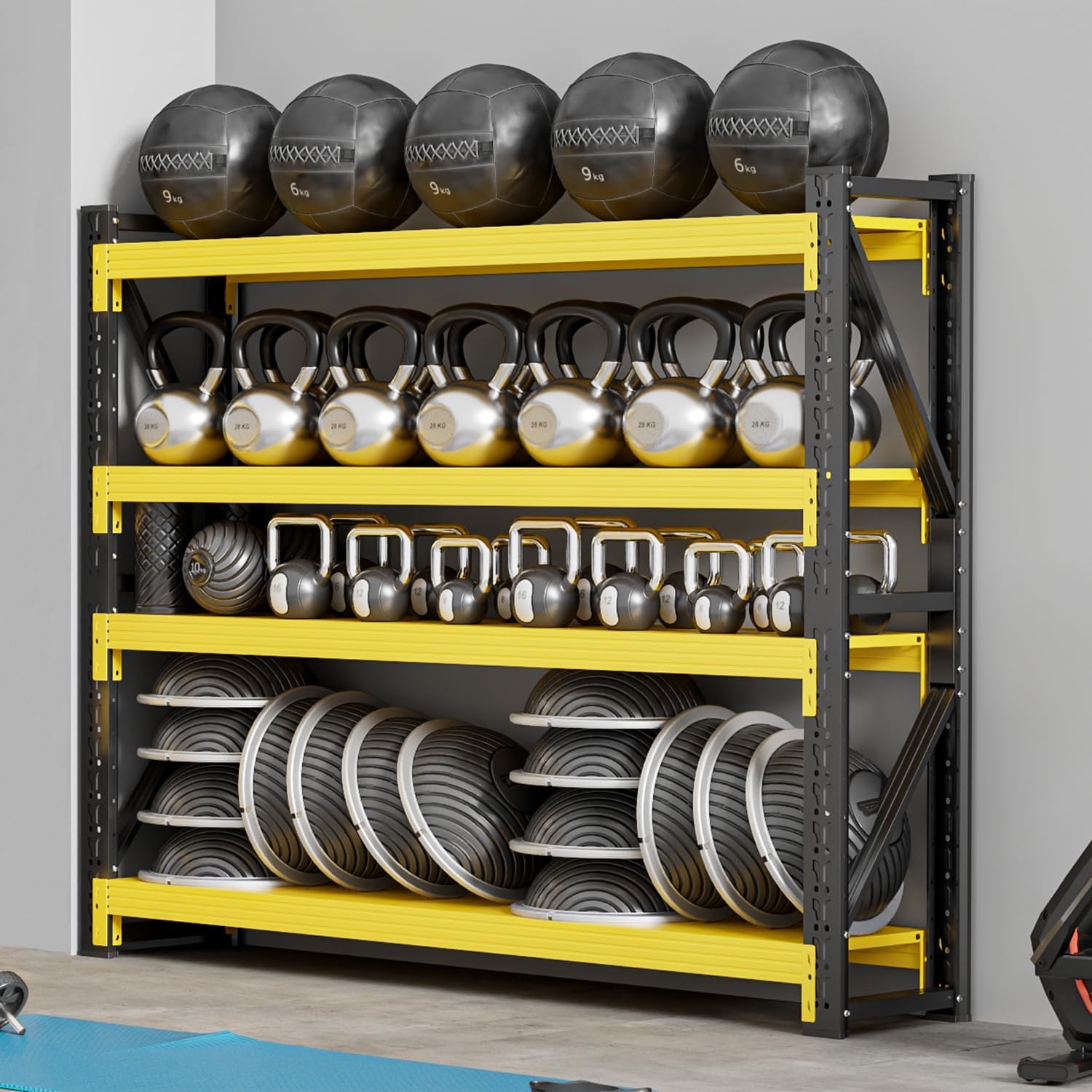 60" W Garage Shelving,4-Tier Heavy Duty Storage Shelves Unit with Adjustable Metal Shelf for Warehouse,Basement,Workshop,5000LBS,60" W x 24" D x 79" H,Black&Yellow