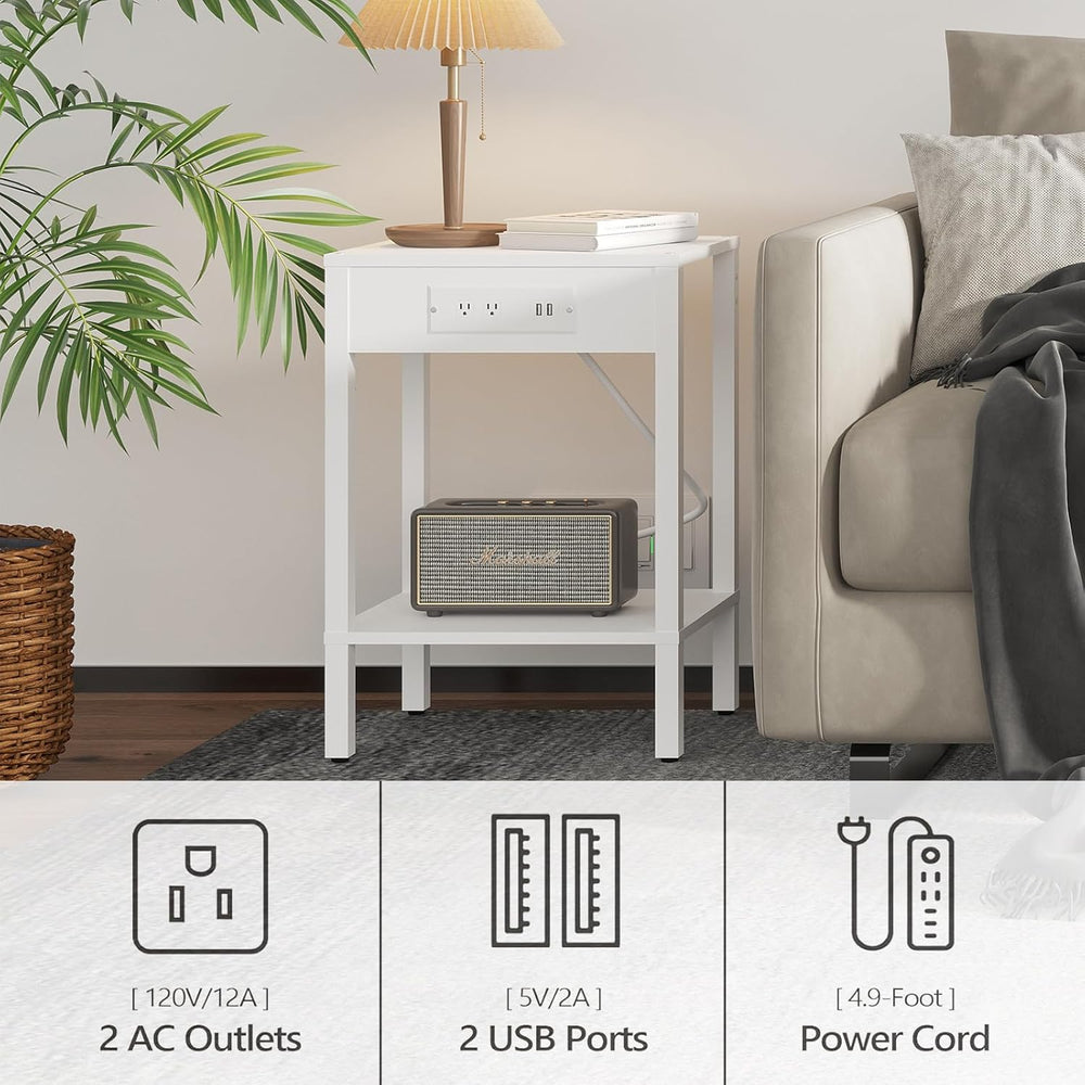 MMEOLUOOK End Table with Charging Station, Sofa Side Table Set of 2, 2-Tier S...