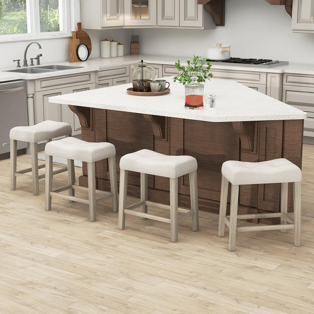 COSTWAY Wooden Saddle Stools Set of 2, 24-inch Counter Height Upholstered Bac...