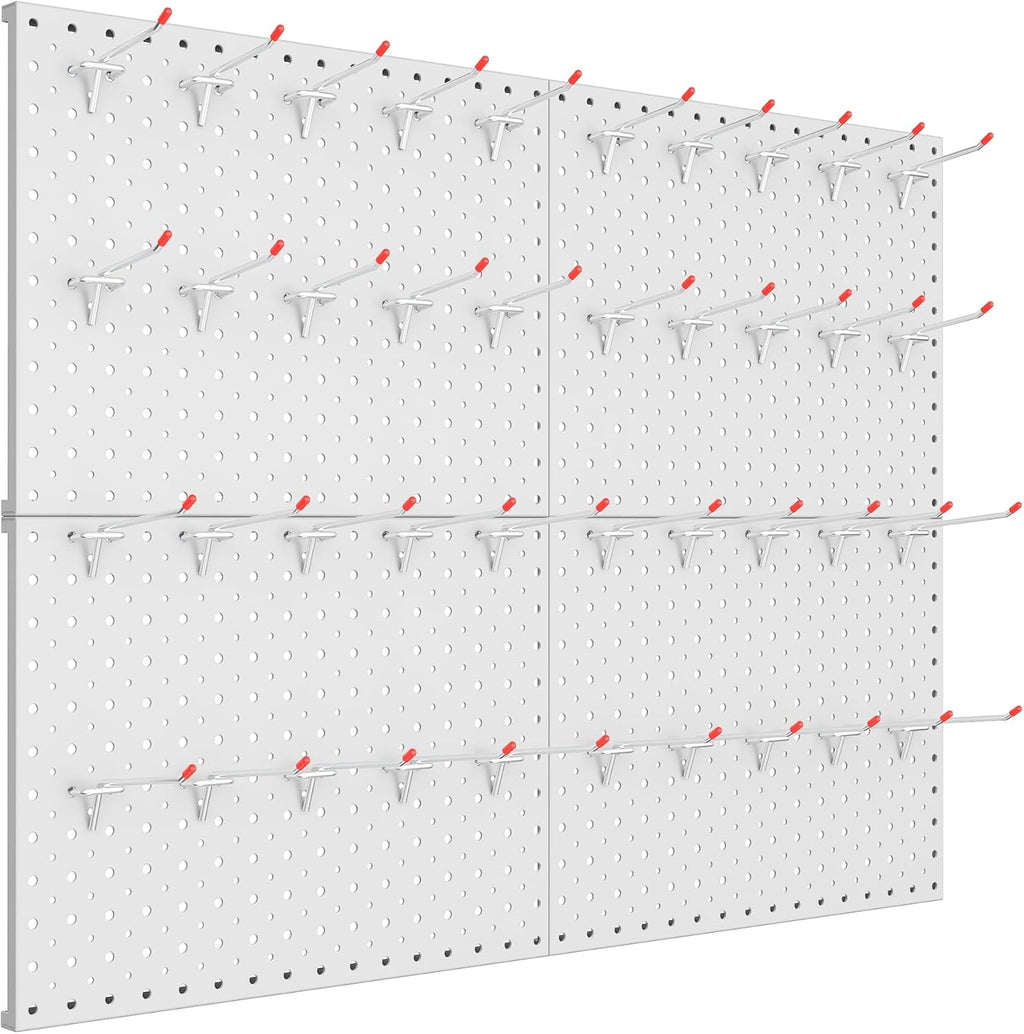 TORACK Metal Pegboard Panels and Hooks for Garage, Workbench, Shop, Shed Tool Organizer Peg Board with 1/8" & 1/4" Holes, Modular Wall-Mounted Pegboard with Pegboard Hooks(Light-Grey)