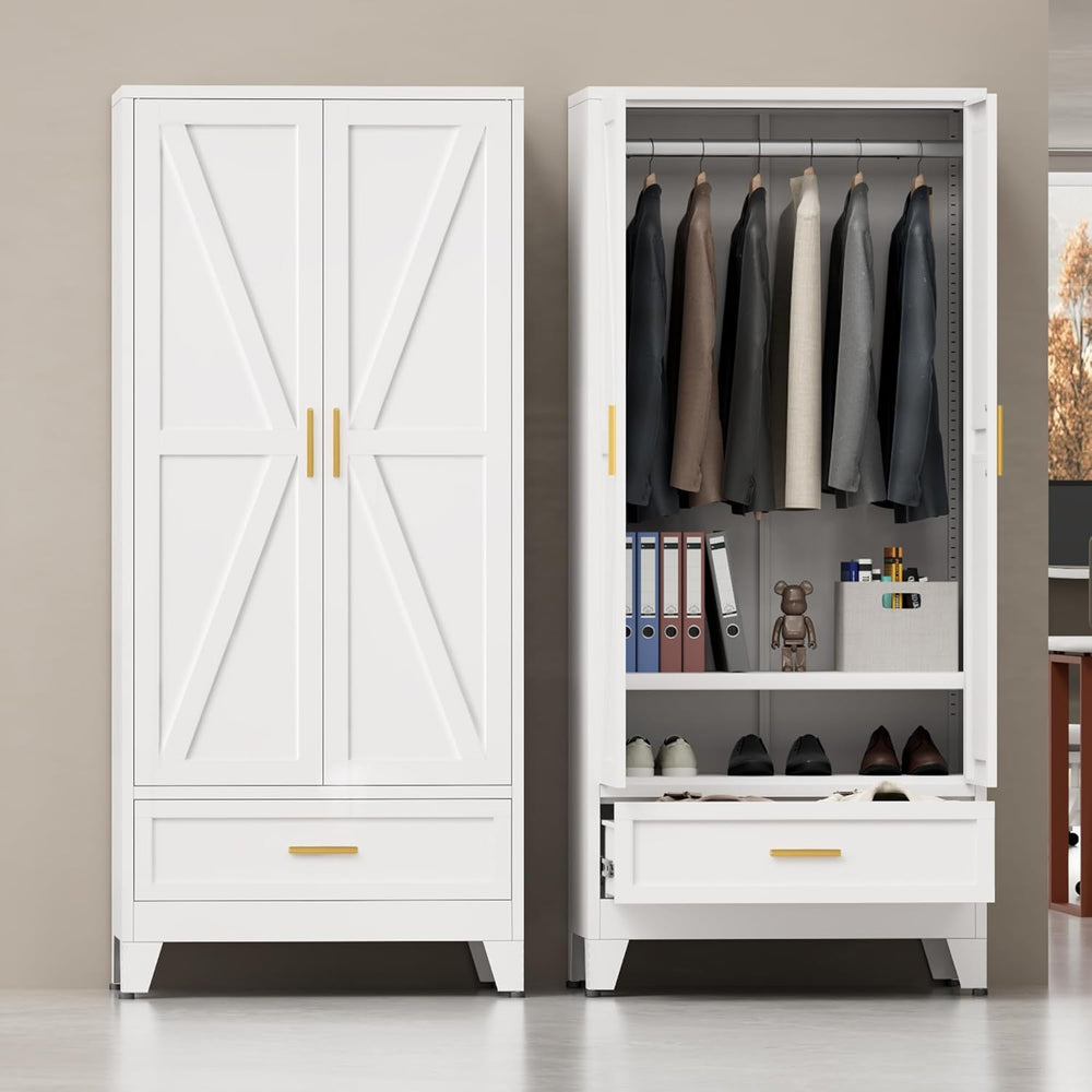 Metal Wardrobe Closet for Bedroom, 71" Freestanding Armoire Wardrobe wit...