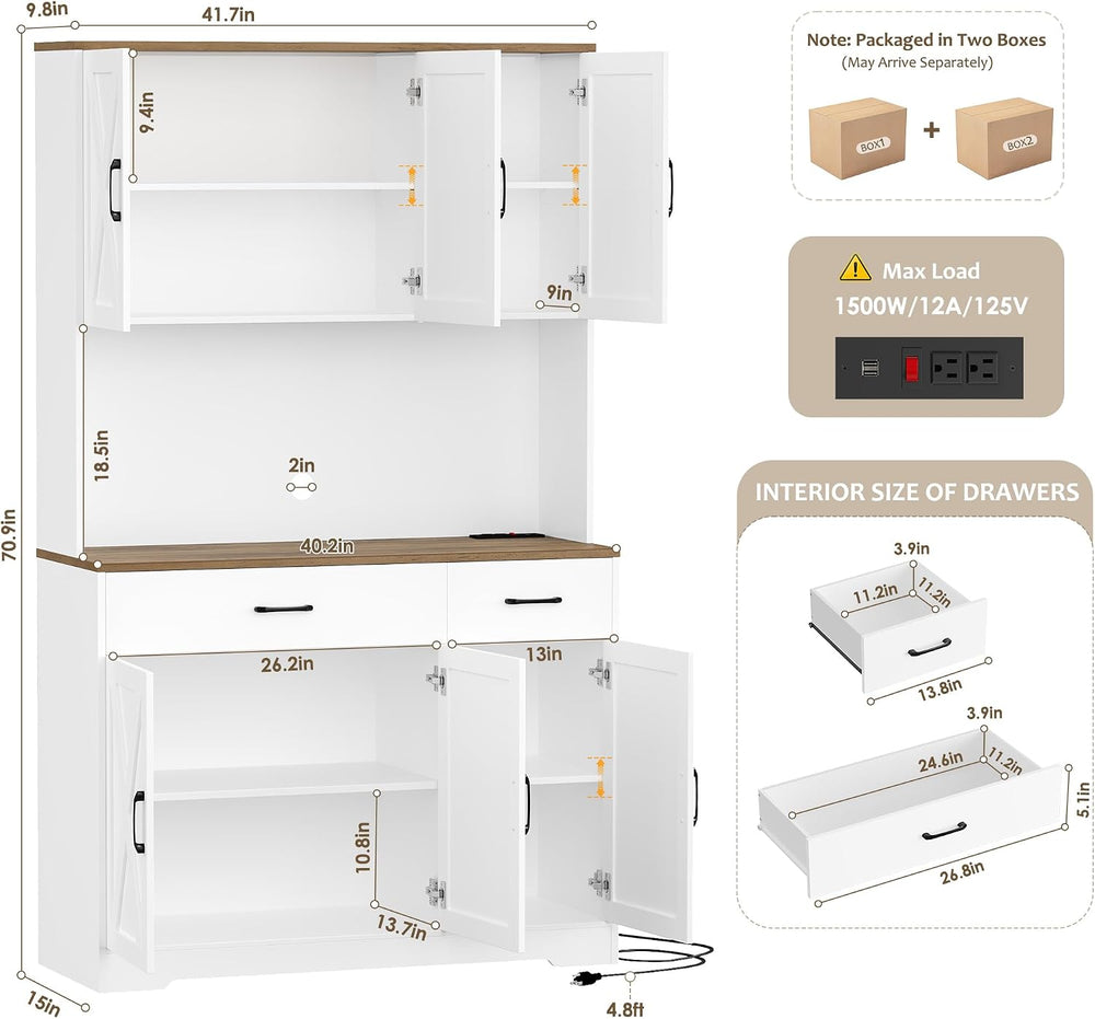 HOSTACK 71"H Kitchen Pantry Storage Cabinet, Farmhouse Hutch Cabinet, Wh...