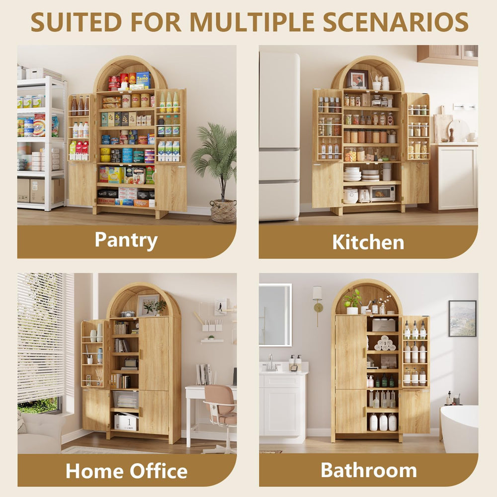 Arched Cabinet, 71" Tall Arched Kitchen Pantry Storage Cabinet with Door...