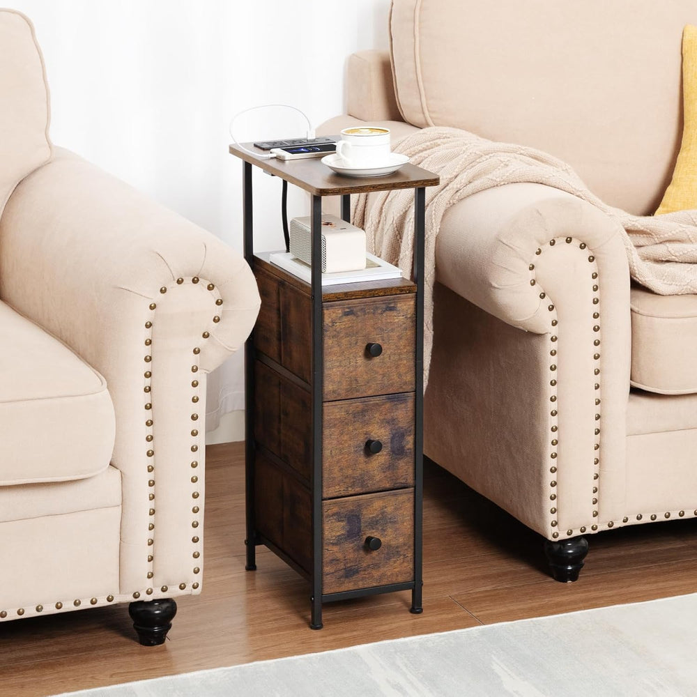 LOAKEKEL Narrow End Tables Living Room Set of 2 with Charging Station