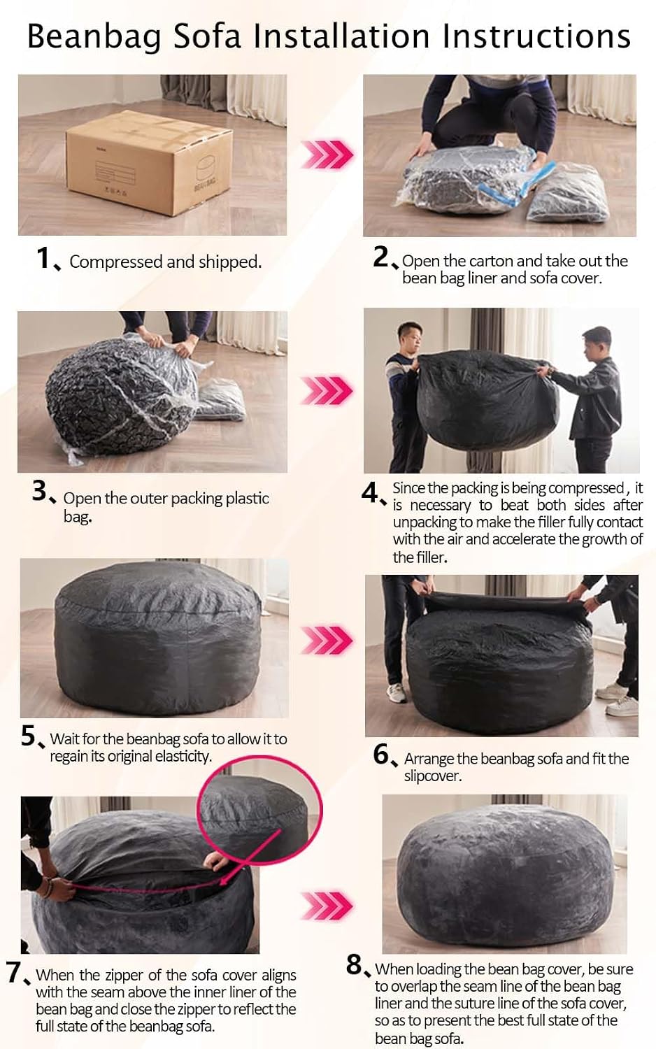 Big Bean Bag Chair 5Ft Memory Foam for Adults, Giant Lounge, Black | Memory Foam Filler, Removable Washable Flannel Cover, Big Bean Bag Lounge Reading Chair for Bedroom Living Room Adults