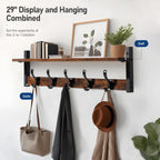 Tatub 29" Rustic Coat Rack Wall Mount with Shelf, Entryway Wall Hooks with Shelf, Coat Hangers for Bathroom, Living Room, Bedroom, Rustic Black