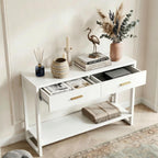 Slim Entryway Console Table with Foot-Sensor Light - 2 Deep Drawers & Open Center Shelf, Reinforced Legs & Comfortable Metal Handles, Multi-Scene Use for Hallway/Living Room/Small Apartment