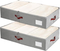 Under Bed Storage Bins with Clear PVC Lids – 2 Pack Large Underbed Organizers with Heavy-Duty Handles, Reinforced with 800G PP Panels & 80G Non-Woven Fabric – Waterproof & Foldable, Gery