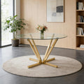 SSLine 45.2" Round Glass Dining Table for 4 Modern Circle Glass Tabletop Kitchen Table for 4 Luxury Dinner Tables with Gold Metal Legs for Home Kitchen Dining Room(Table Only)