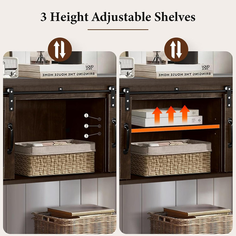 4ever2buy Farmhouse Coffee Bar Cabinet with Sliding Barn Door, 47", Brown