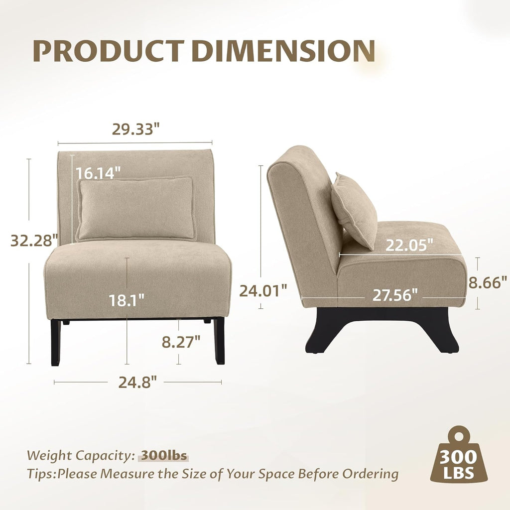Armless Accent Chair Upholstered Comfy Modern Living Room Side Chair | Comfy Small Accent Lounge Chair with Pillow & Wooden Legs Accent Chair for Living Room Bedroom Farmhouse Reading Brown