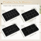 Junkin 12 Pcs Jewelry Tray Velvet Stackable Jewelry Organizer Trays Divided Earring Accessories Storage Containers Box (Rose Red)