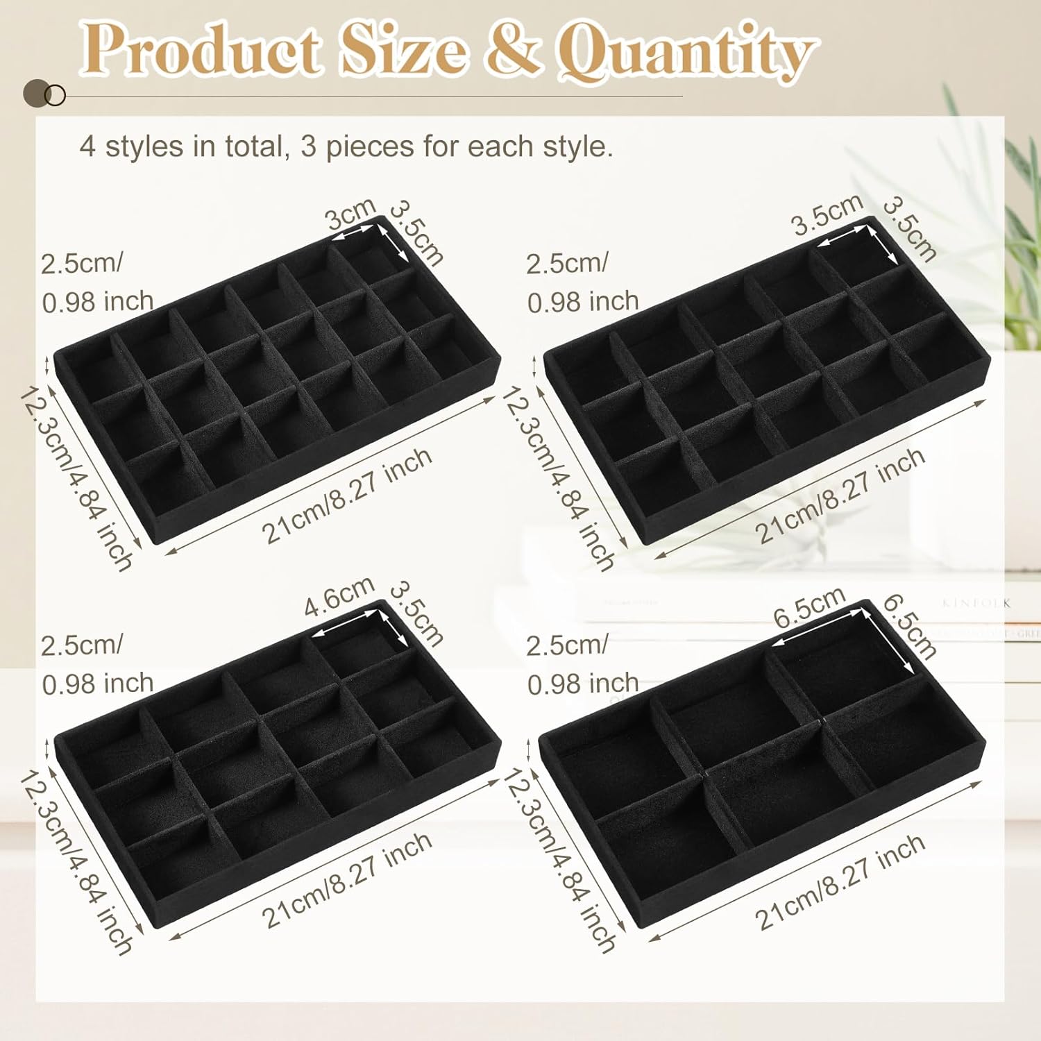 Junkin 12 Pcs Jewelry Tray Velvet Stackable Jewelry Organizer Trays Divided Earring Accessories Storage Containers Box (Rose Red)